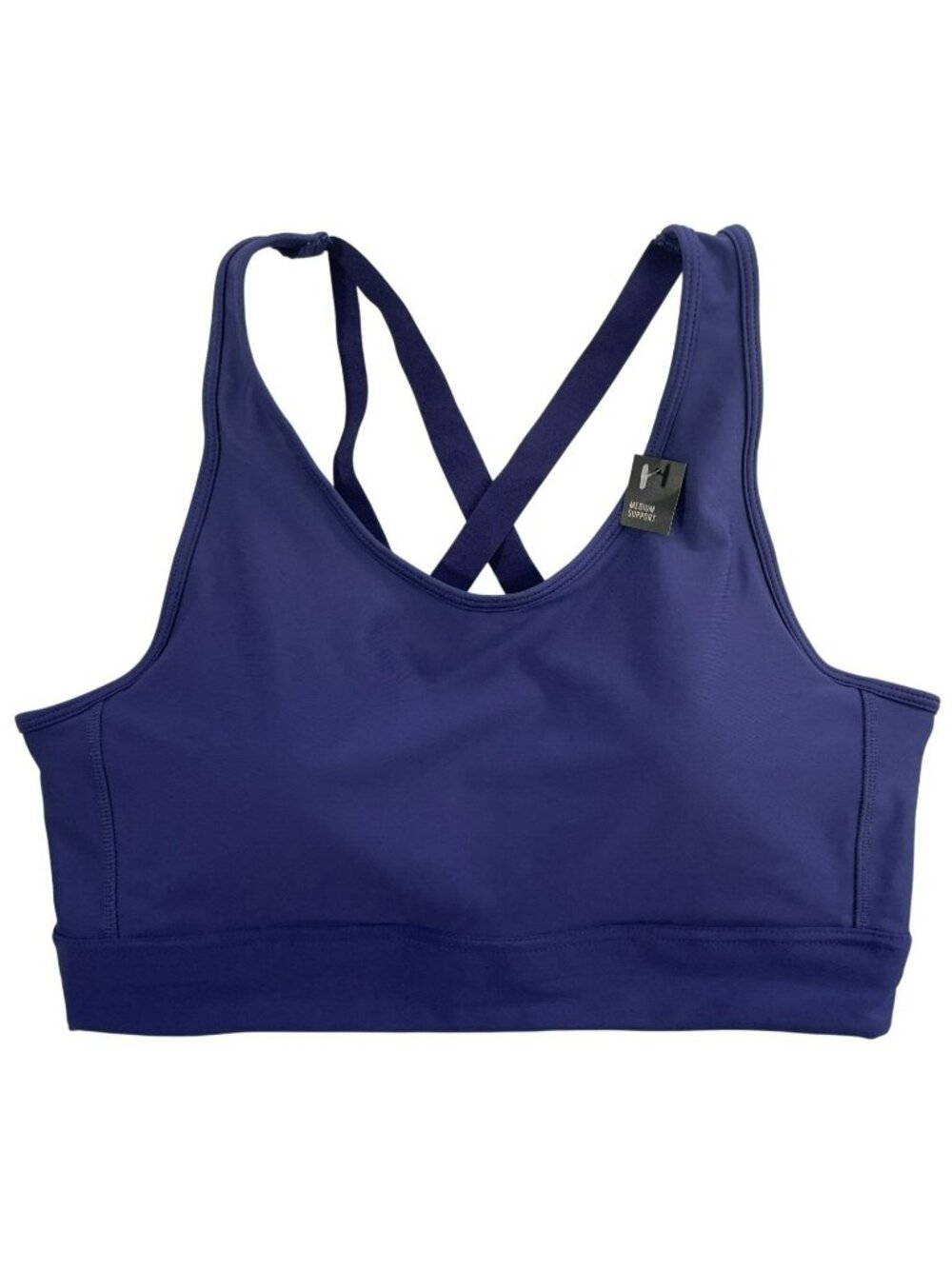 Strappy Compression Sports Bra Indigo Blue XL Medium Support Moisture Wicking 4-